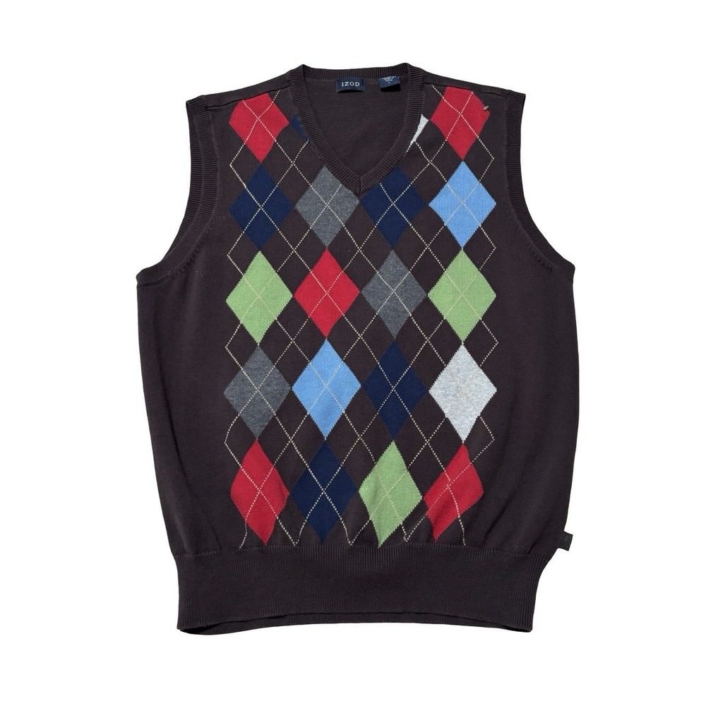 IZOD Men's Argyle Print Sweater Best Brown Size Large 21.5 x‎ 27